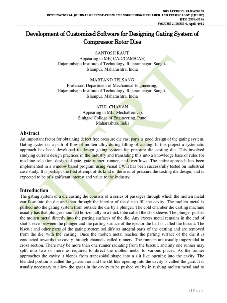 Die Casting Gating System Design | PDF | Casting (Metalworking ...