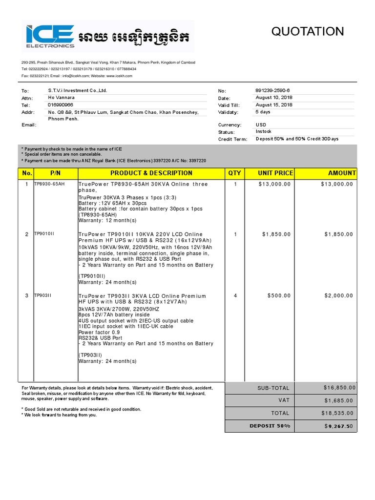 STVi All UPS Quotation New Electrical Engineering Technology