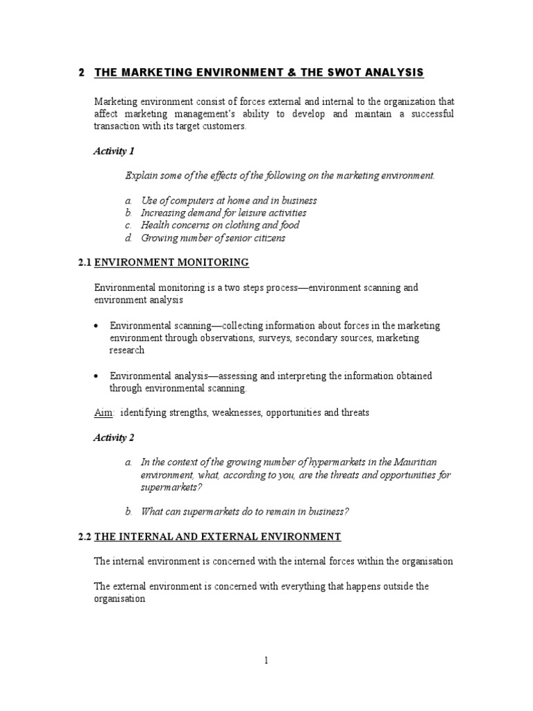Marketing Environment and SWOT Analysis | PDF | Swot Analysis | Marketing