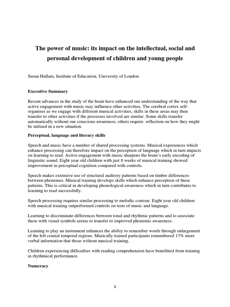 Music's Impact on Child Development | PDF | Perception | Creativity