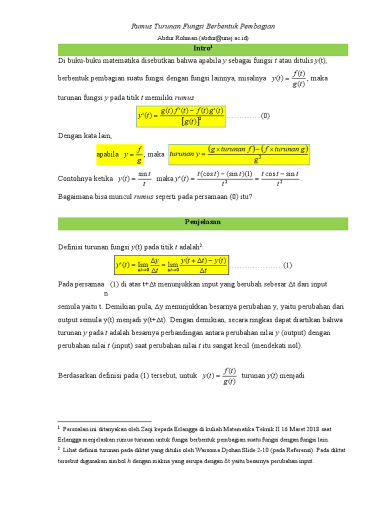 Rumus Turunan Pembagian Fungsi PDF | PDF