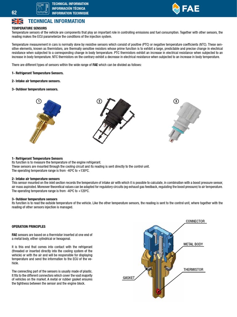 SENSORE FAE TEMPERATURA Refrigerante Sensore Temperatura 33721 per Fiat