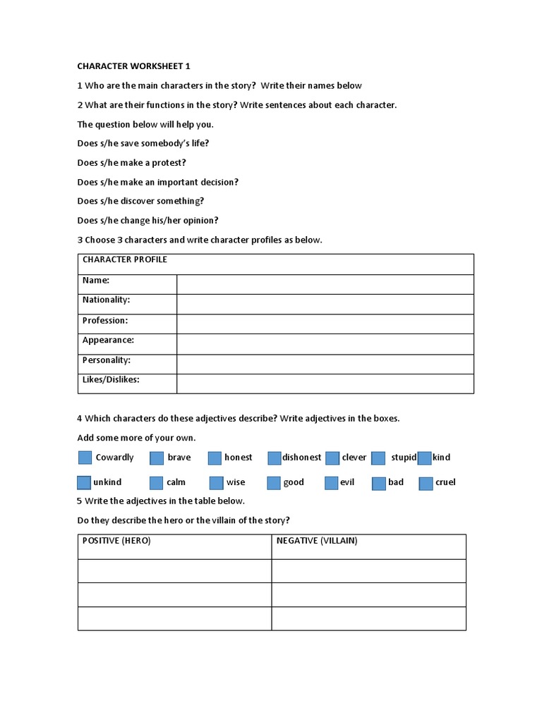Character Worksheet 1 | PDF