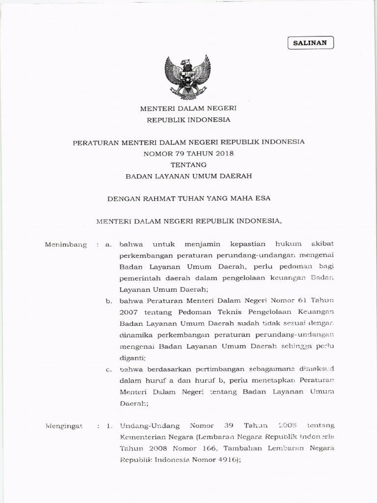 Permendagri No. 79 Tahun 2018
