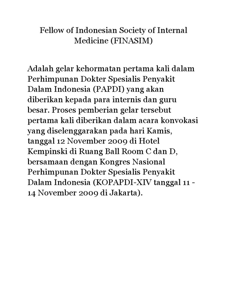 Gelar FINASIM untuk Dokter Internis | PDF