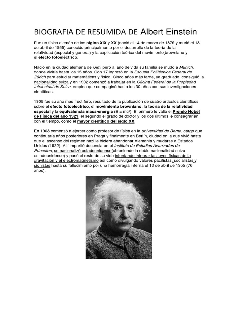 Biografia de Resumida de Albert Einstein | PDF