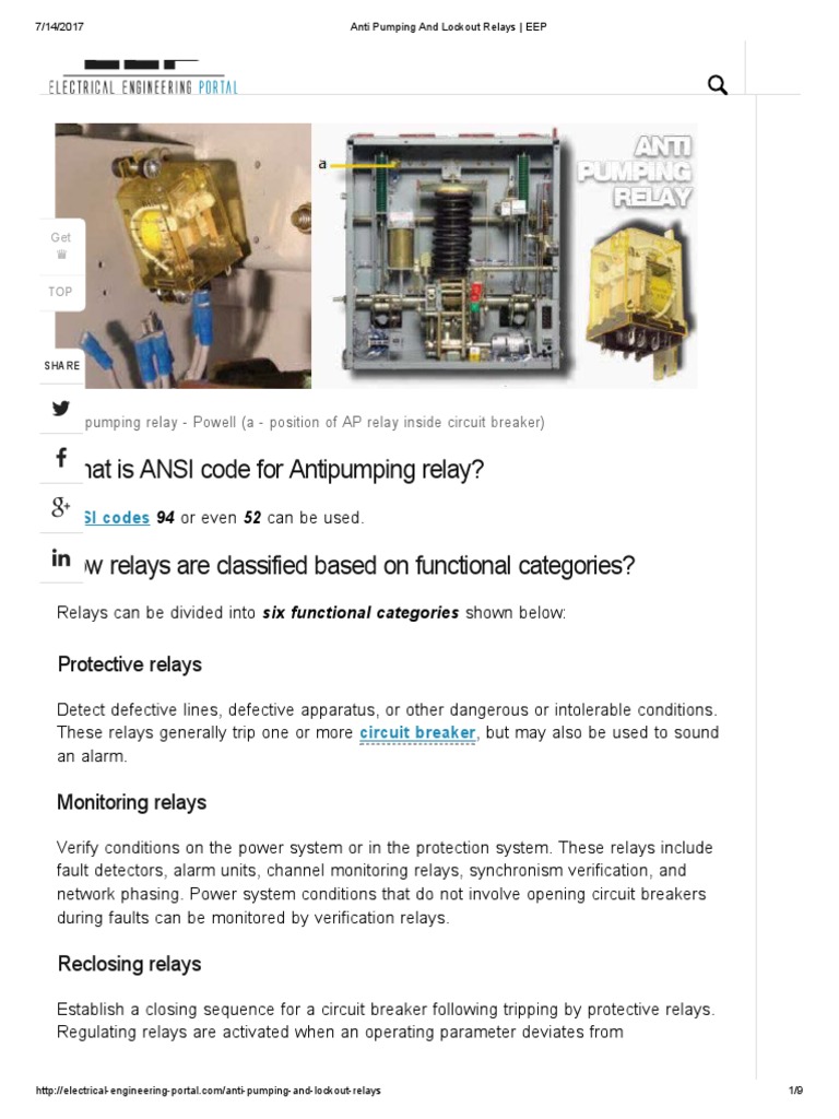 Anti Pumping and Lockout Relays EEP PDF PDF Relay Switch