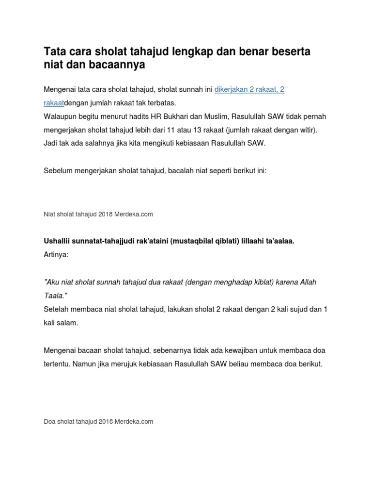 Tata Cara Sholat Tahajud Lengkap Dan Benar Beserta Niat Dan Bacaannya Pdf