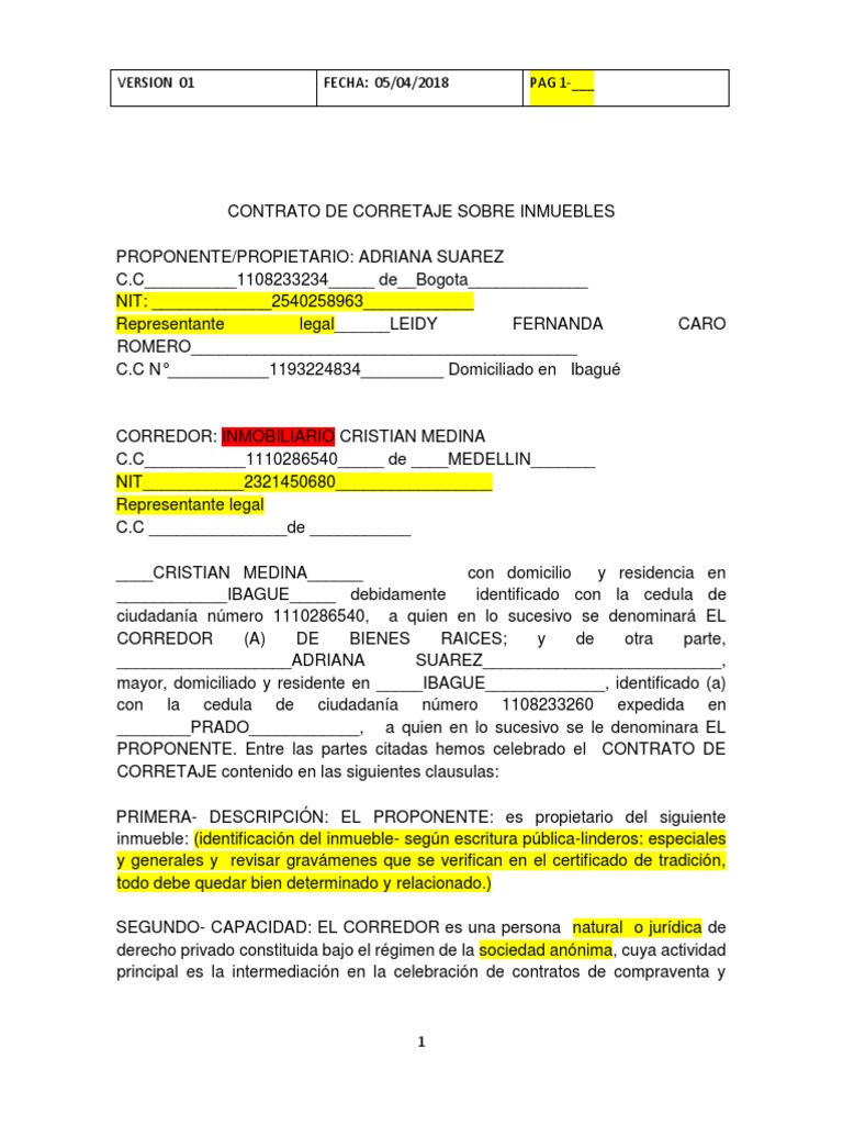 Contrato De Corretaje Modelo Sobre Inmuebles Terminado 2 Gobierno Política