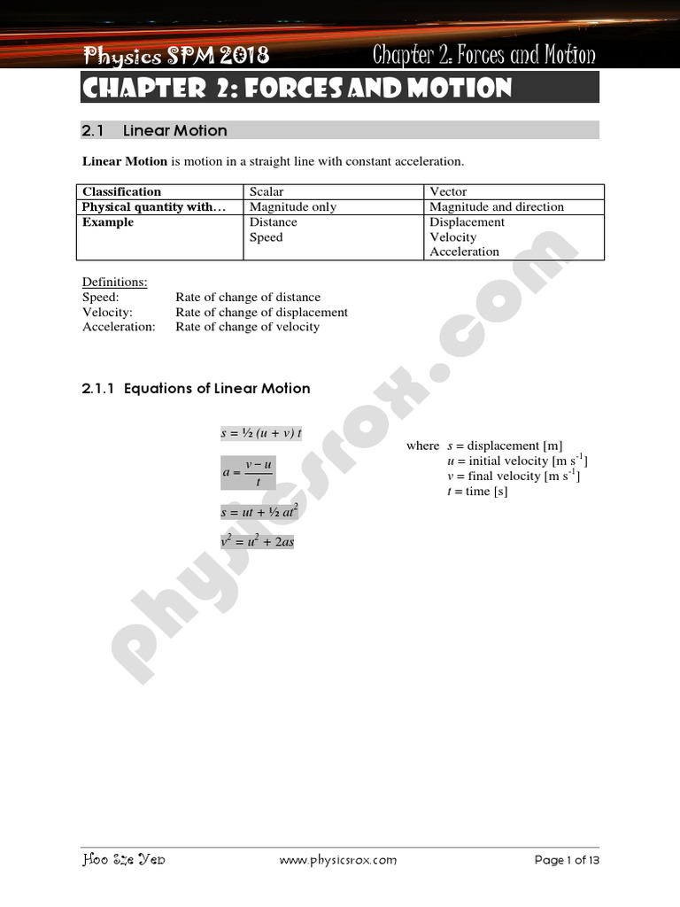 Chapter 2: Forces and Motion Chapter 2: Forces and Motion: Physics SPM ...
