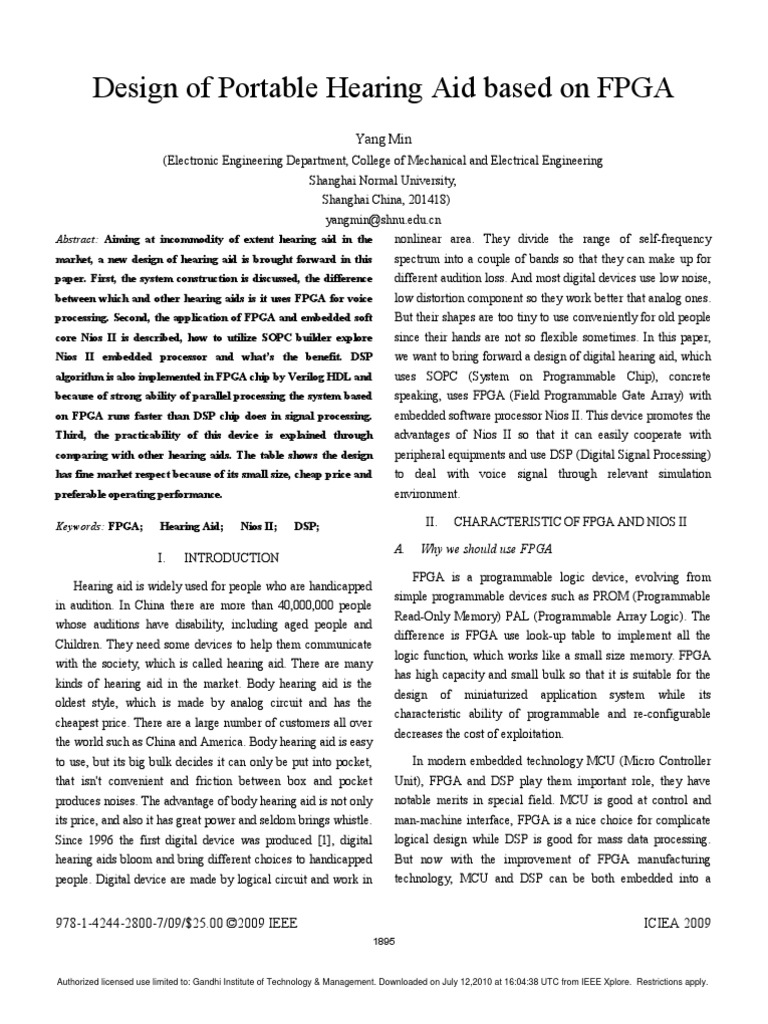 Design of Portable Hearing Aid Based On FPGA | PDF | Field Programmable ...