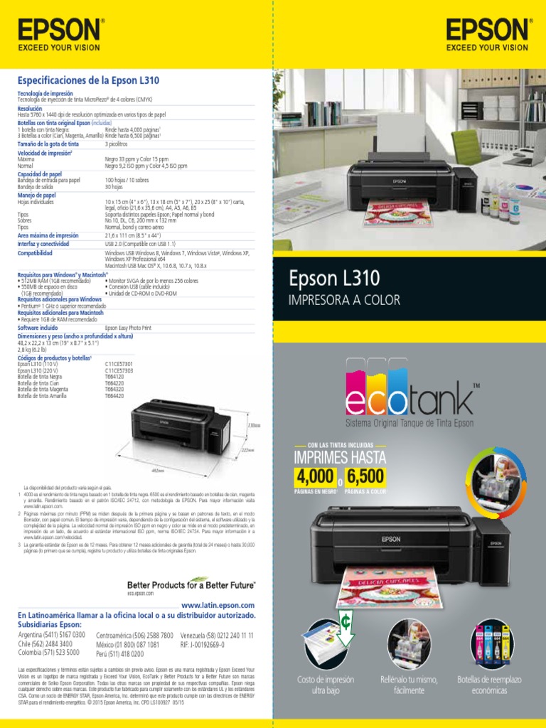 Catalogo Epson L310 PDF | PDF | Tinta | Color