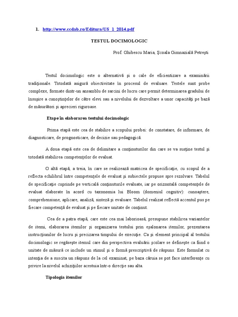Testul Docimologic Si Itemii | PDF
