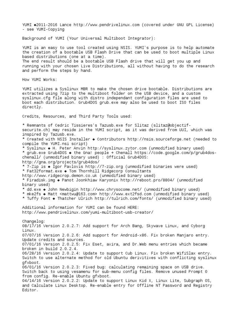 YUMI Readme | PDF | Linux Distribution | Linux