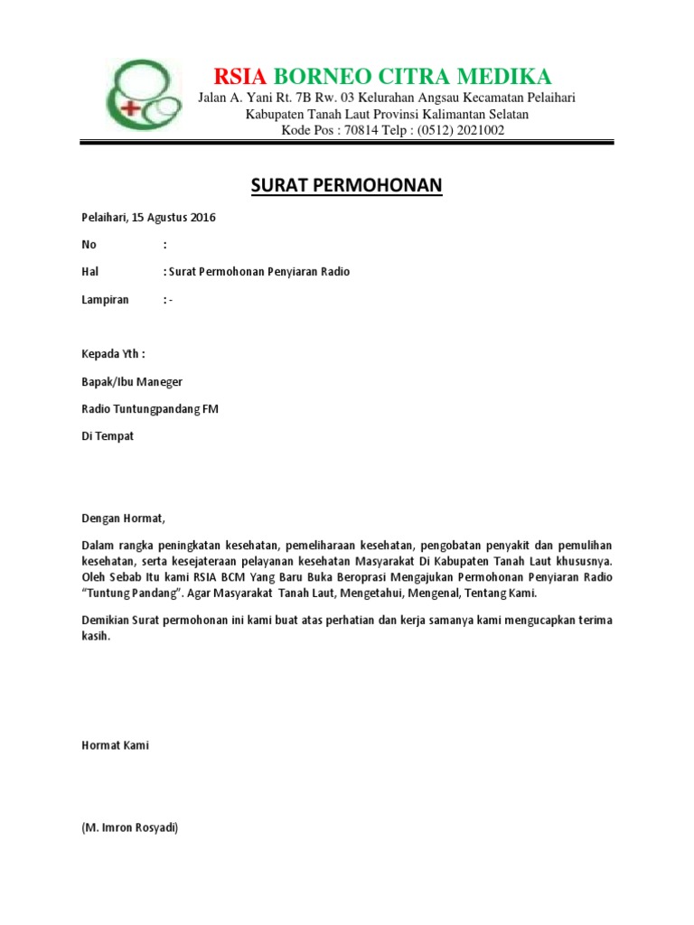 Contoh Surat Permohonan Penyiaran Radio | PDF