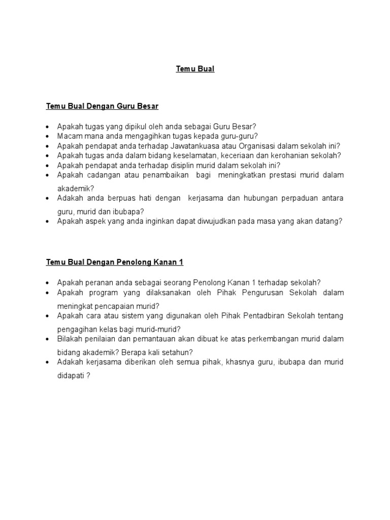 Temu Bual Soalan Pdf