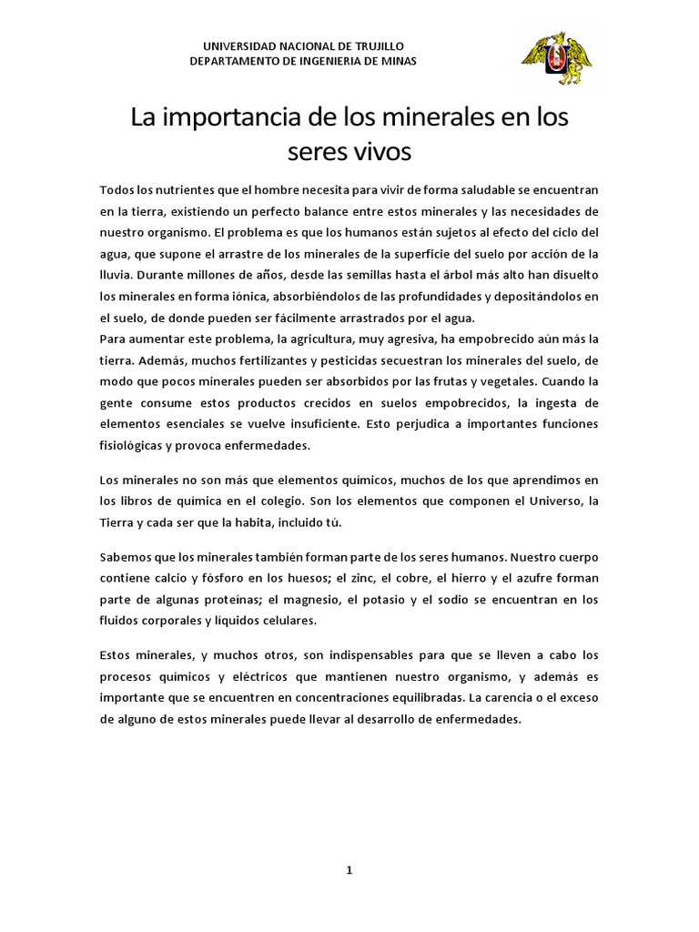 La importancia de los minerales para la salud humana y el ...