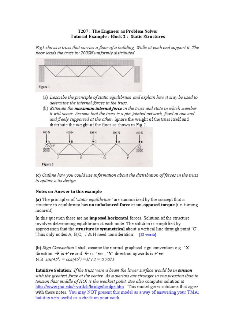 Block 2 Static Structure Example v.03 | PDF | Truss | Force