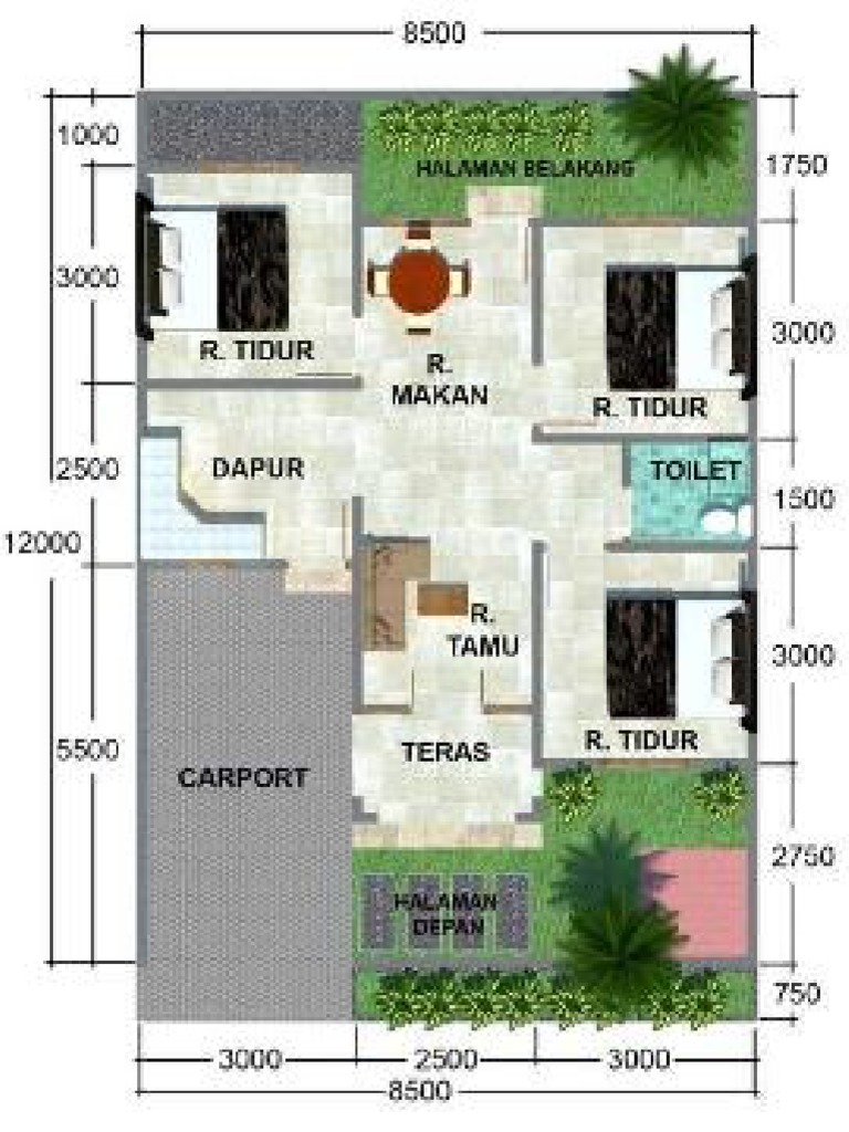 Gambar Denah Rumah  Minimalis 3 Kamar Tidur