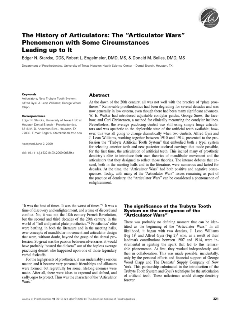 The History of Articulators The "Articulator Wars" Phenomenon With