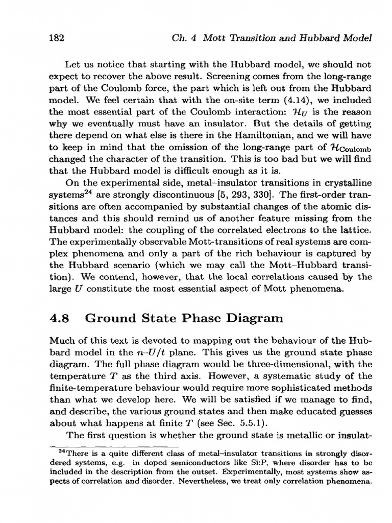 Ground State Phase Diagram: Mott Nansition and Hubbard Model | PDF