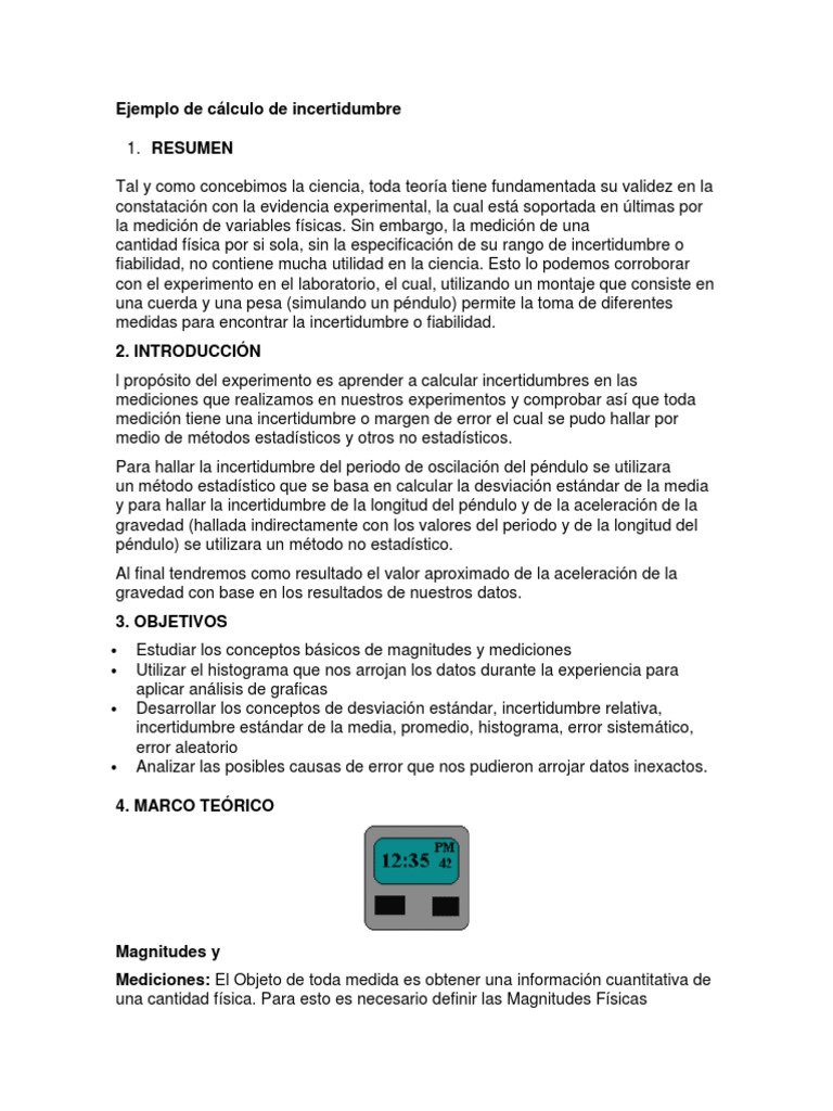 Ejemplo de Calculo de Incertidumbre | PDF | Medición | Masa