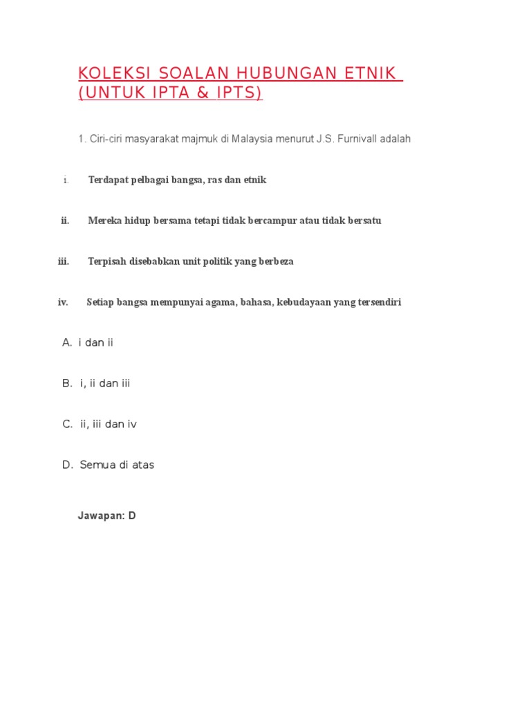 Soalan Objektif Hubungan Etnik Pdf