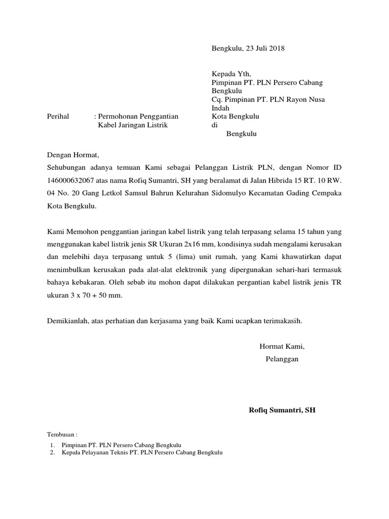 Surat Penggantian Kabel