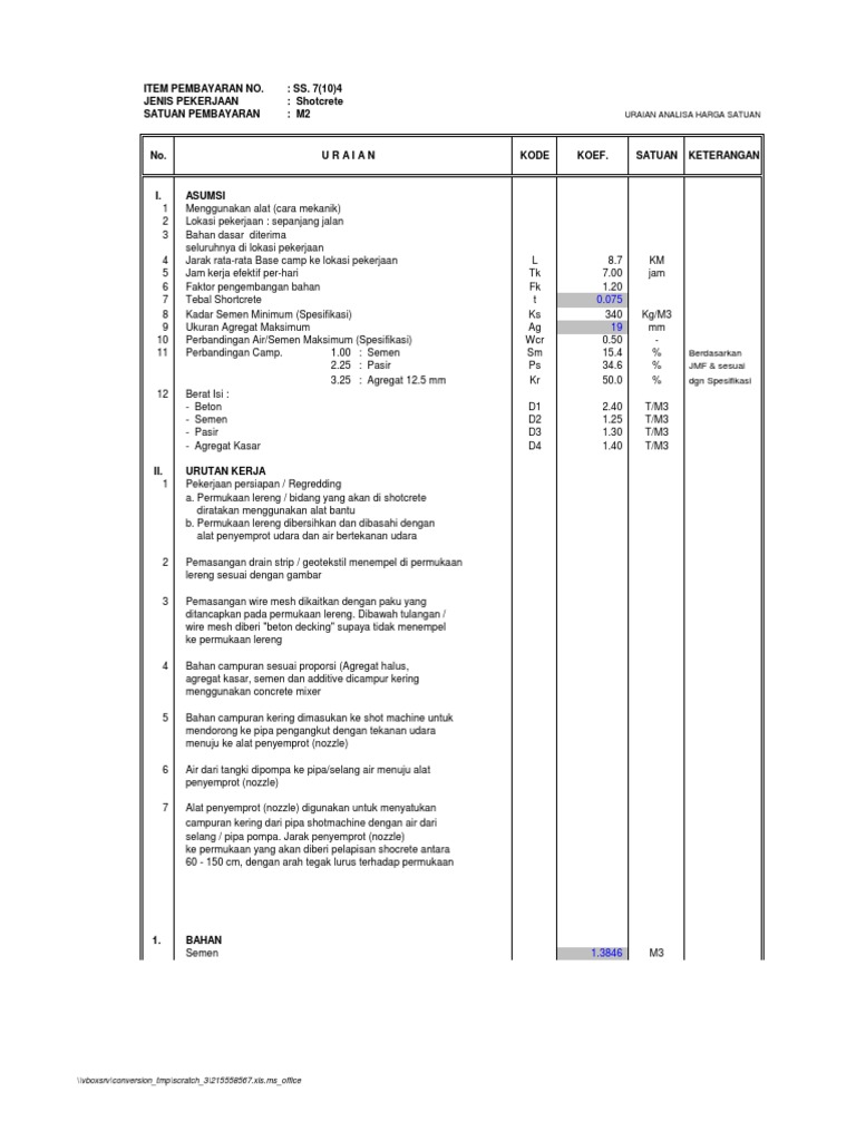 Analisa  Harga  Satuan Shotcrete   Analisa  Harga  Satuan Shotcrete