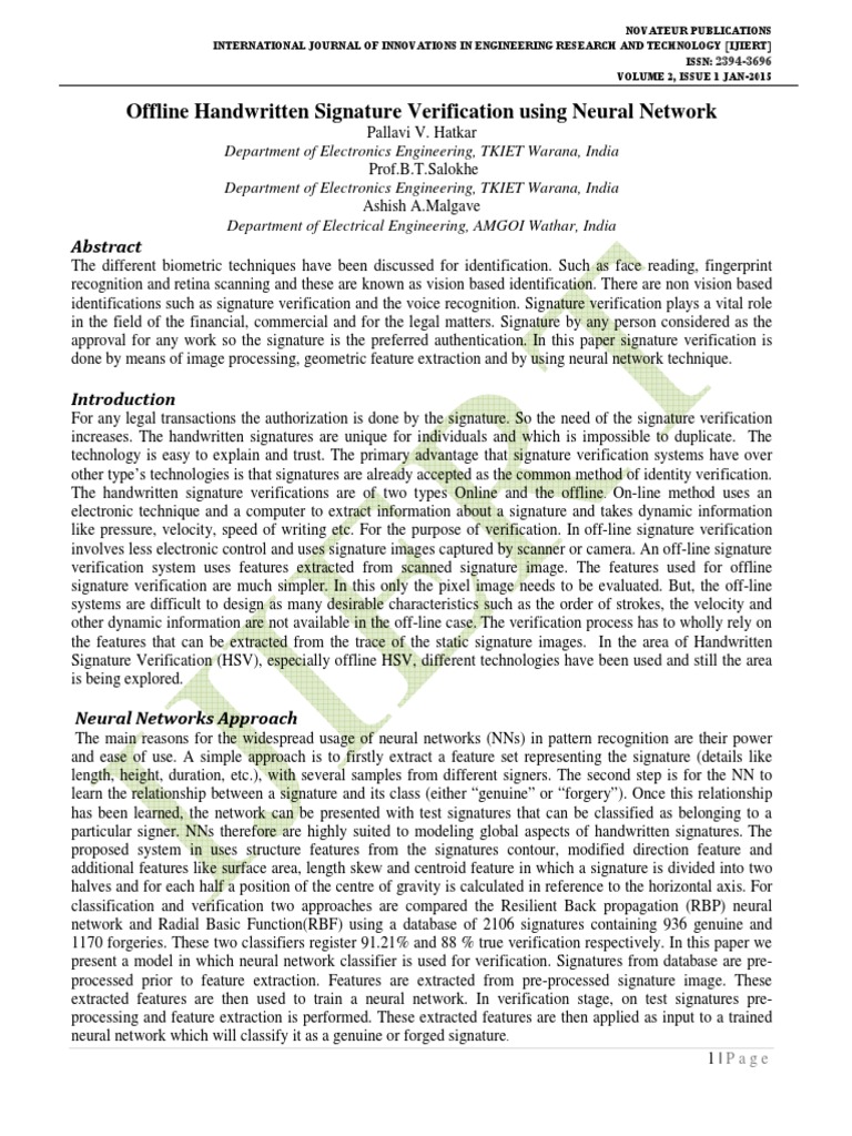 Offline Signature Verification Using Neural Networks | PDF ...