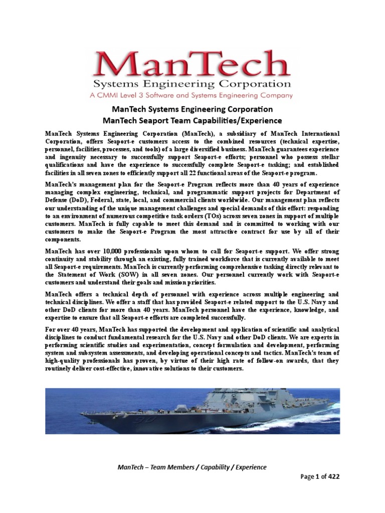 Man Tech Team Capabilities Experience | PDF | Systems Engineering |  Engineering