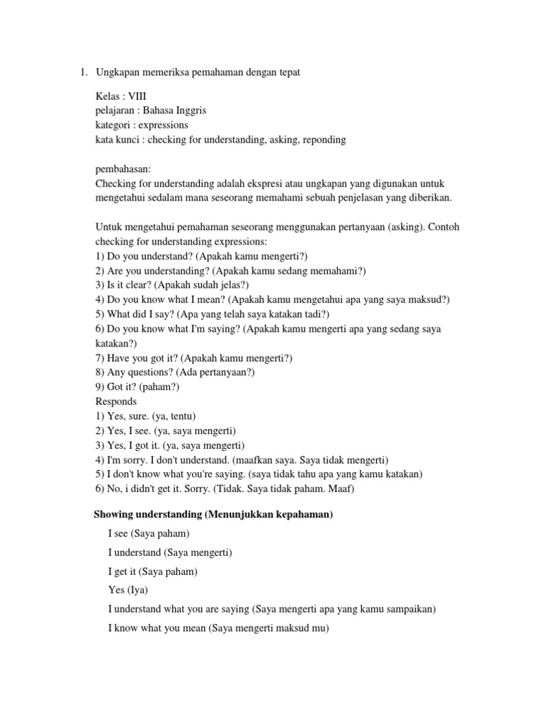 Contoh Soal Dan Jawaban Checking Understanding Kelas 8 - Guru Paud