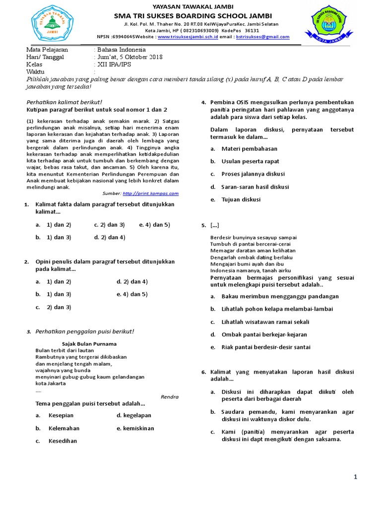 46+ Soal Essay Bahasa Indonesia Kelas 12 K13