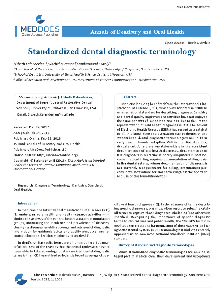 Standardized Dental Diagnostic Terminology International Statistical