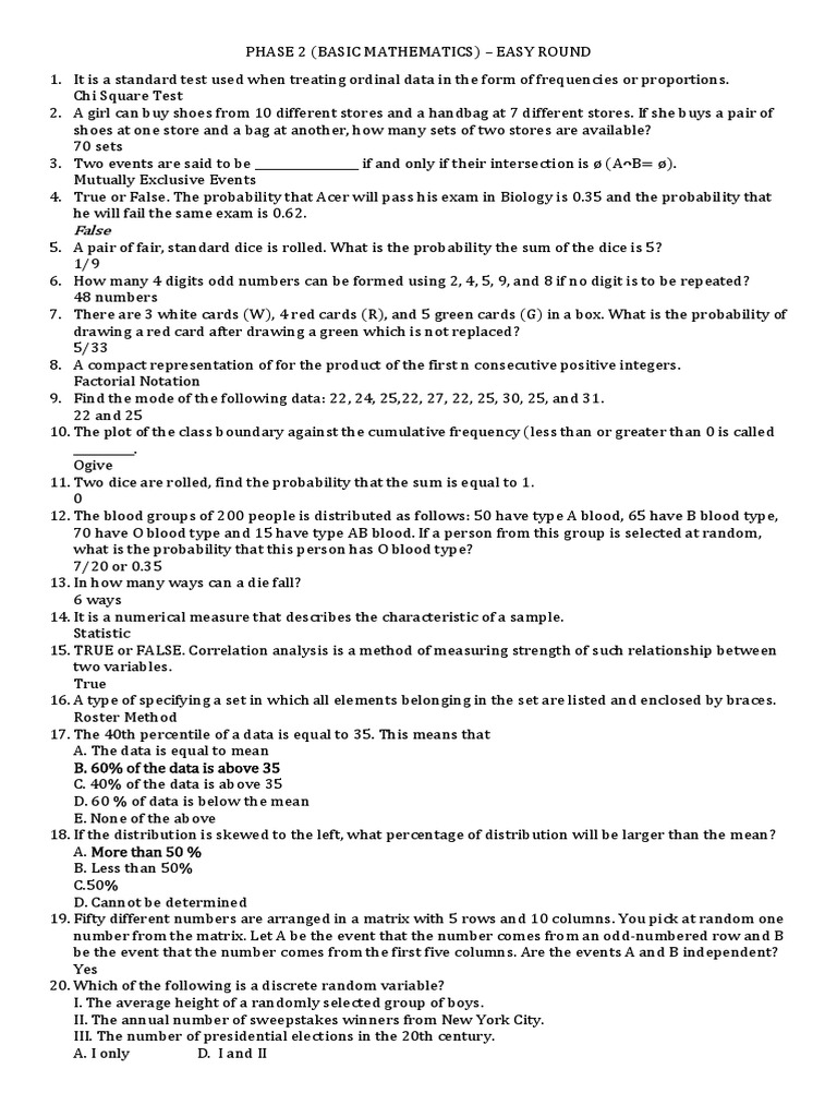 Phase II - Basic Statistics and Probability | PDF | Mean | Probability ...