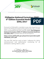 Philippine National Formulary (PNF) 8 Edition Essential Medicines List (EML) 2017