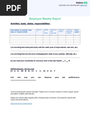 Weekly Report Template Employee Weekly Report