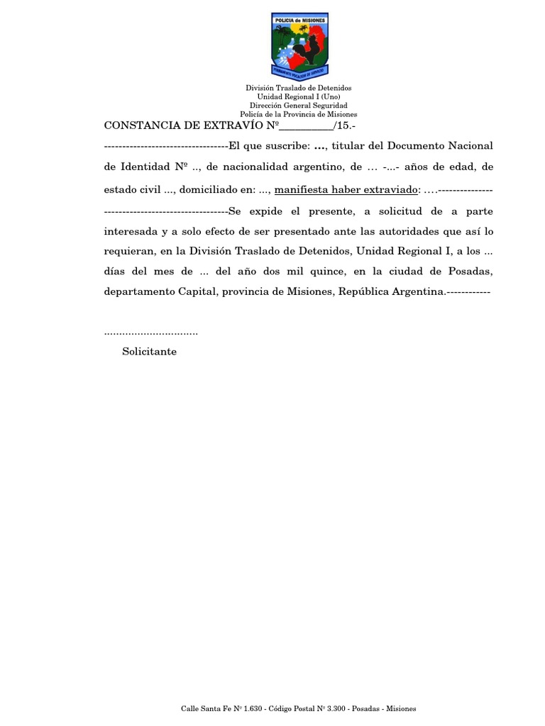 Constancia Extravío