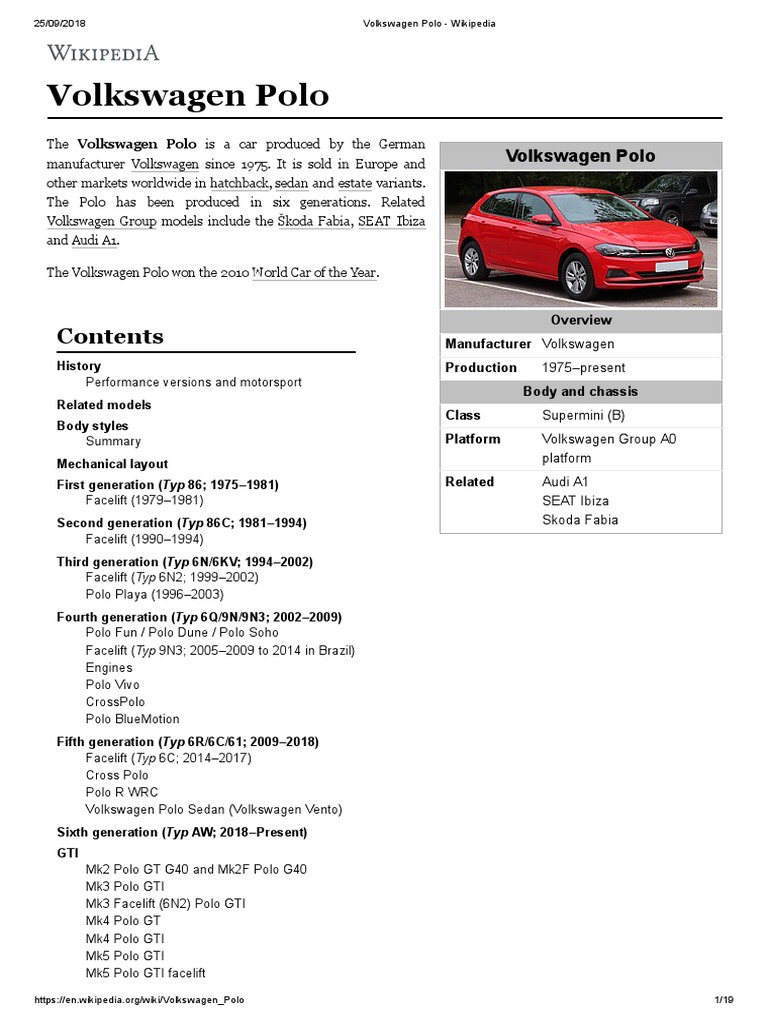 Volkswagen Polo Wikipedia PDF Car Manufacturers Of Germany