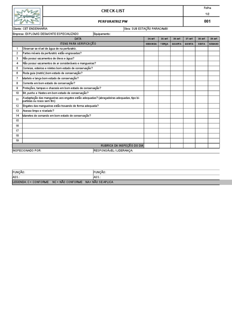 Check-list de Inspeção de Equipamentos | PDF | Tecnologias de gás ...