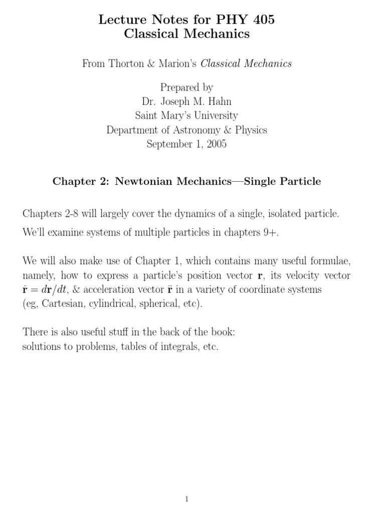 PHY 405 Classical Mechanics Notes | PDF | Force | Classical Mechanics