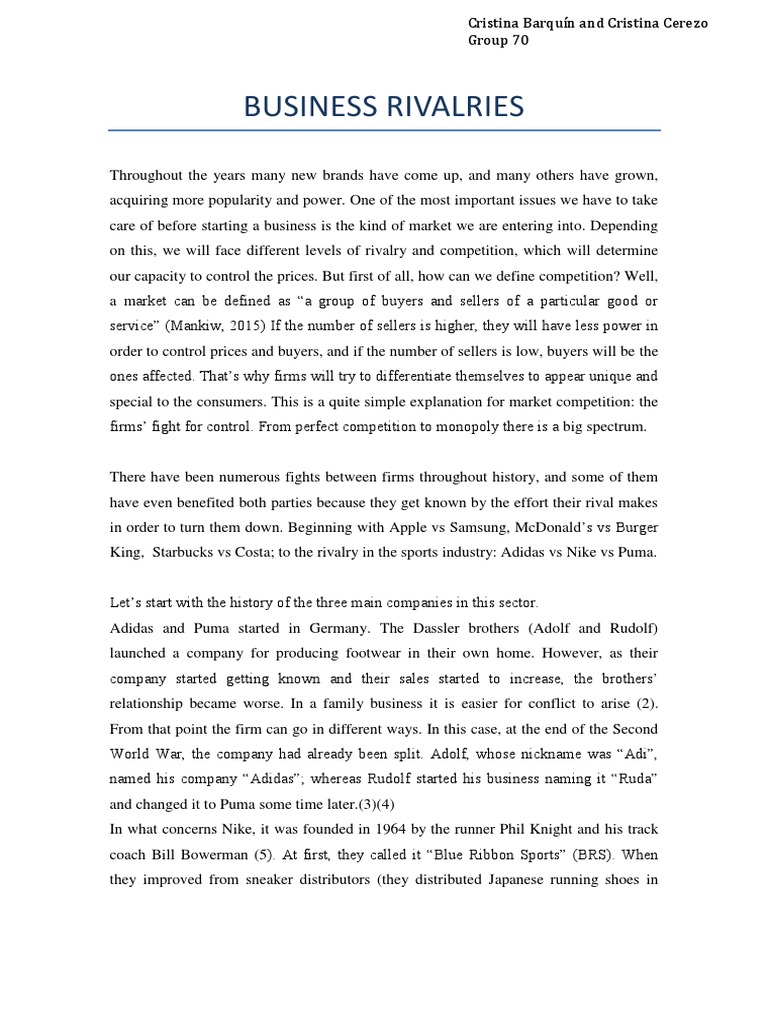 Business Rivalries Essay | PDF | Adidas | Mergers And Acquisitions