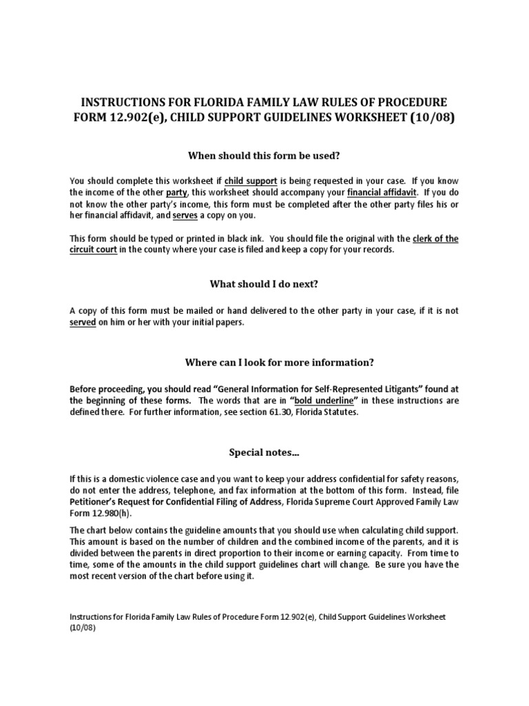 Instructions for florida family law rules of procedure form 12 902 e