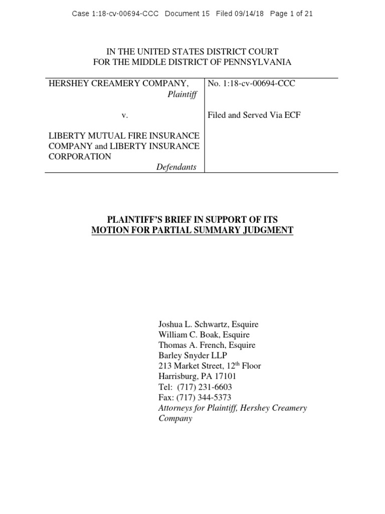 Hershey Motion For Summary Judgment PDF Summary Judgment Trademark