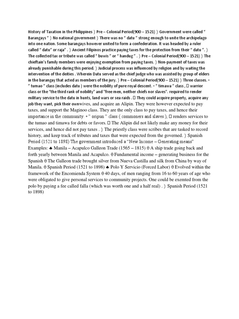 History of Taxation in The Philippines PDF Philippines