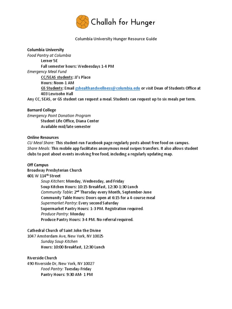 Columbia University Hunger Resource Guide | PDF | Wellness