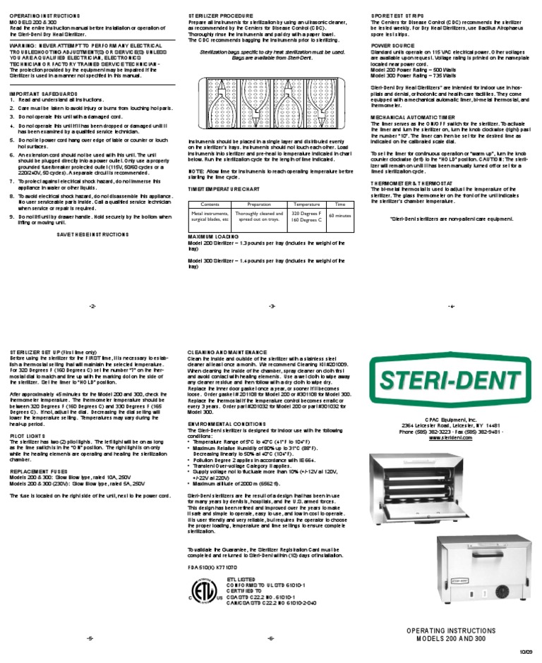 Steri-dent sterilizer dry heat Manual.pdf | Sterilization (Microbiology ...