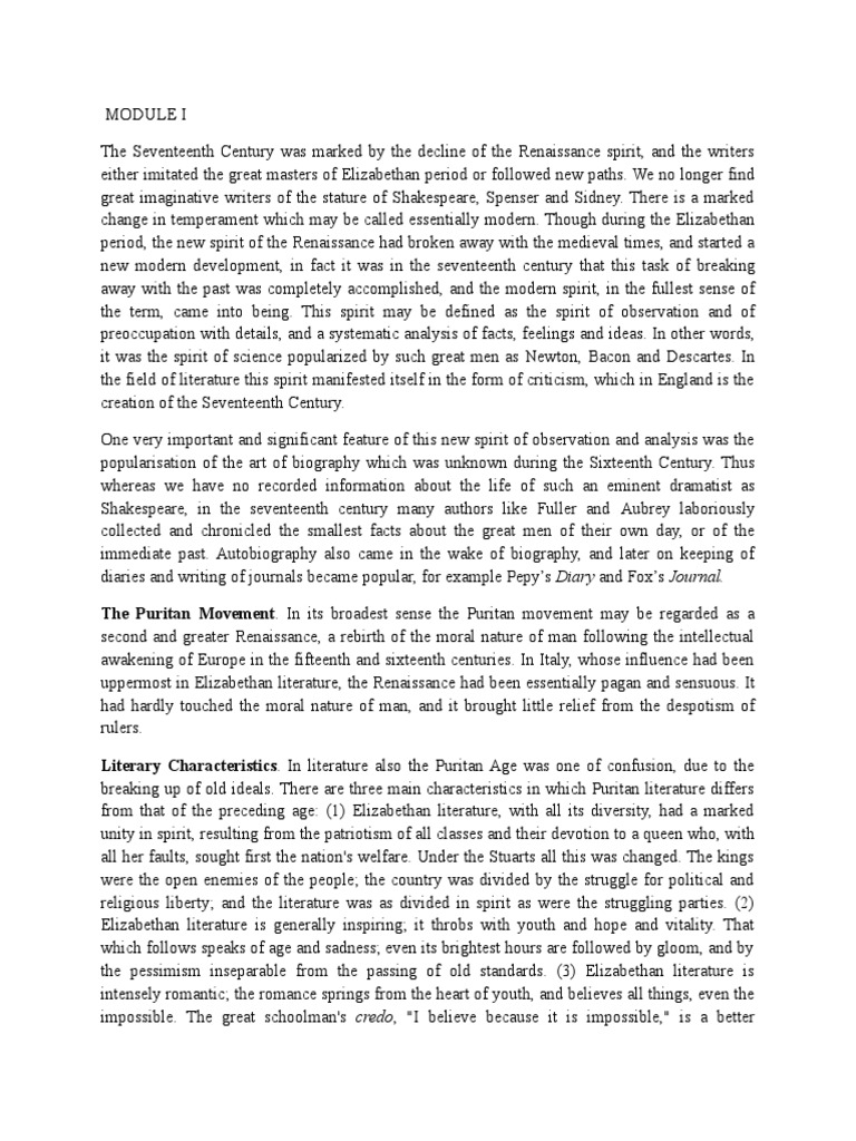 The Puritan Movement. in Its Broadest Sense The Puritan Movement May Be