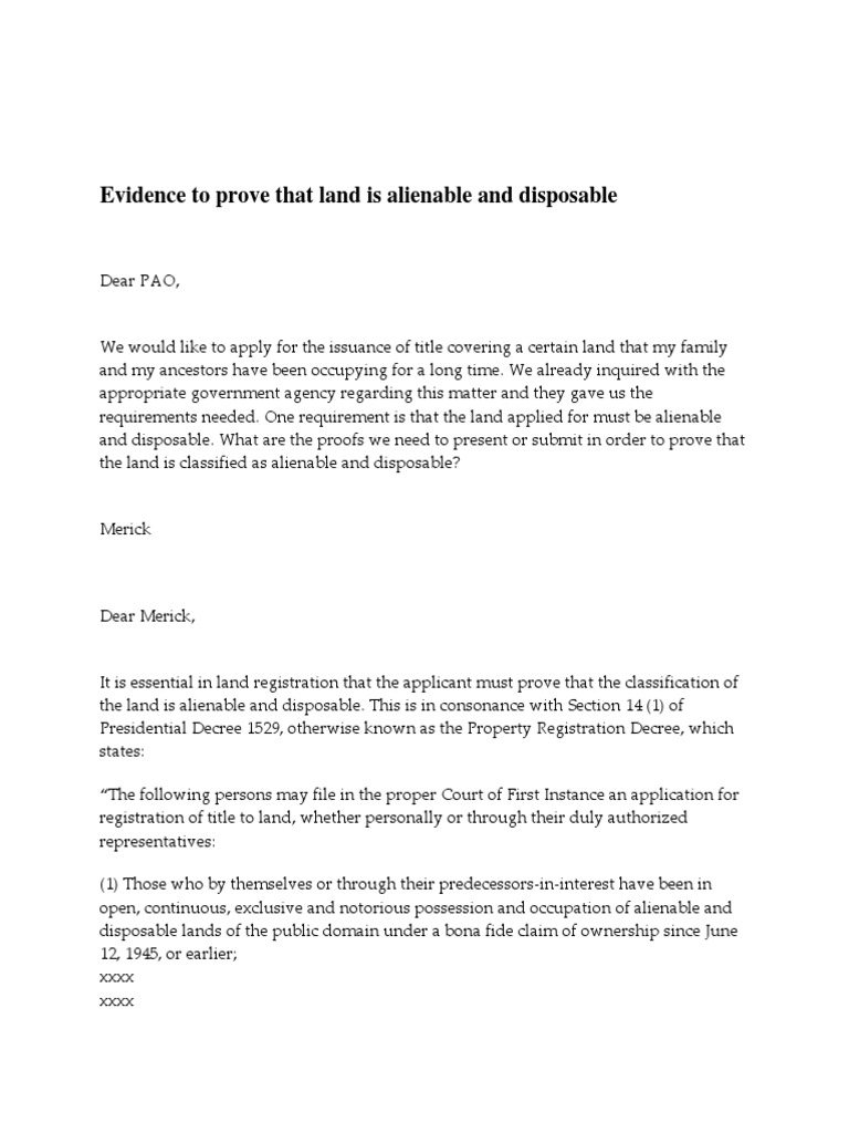 Evidence To Prove That Land Is Alienable and Disposable PDF Burden