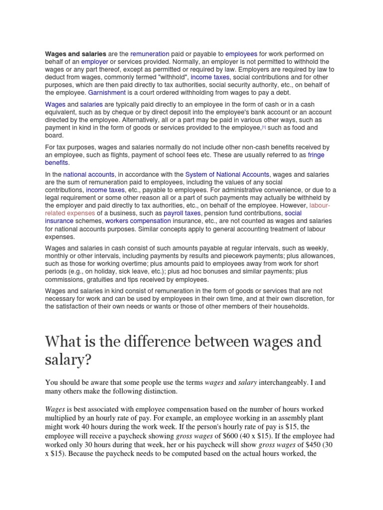 What Is The Difference Between Wages and Salary? PDF Wages And Salaries Wage